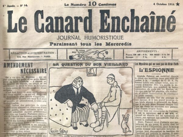 Couac ! | N° 14 du Canard Enchaîné - 4 Octobre 1916 | ancienne trace d'humidité bien visible sur l'image et présente sur les 4 pages | 14 2