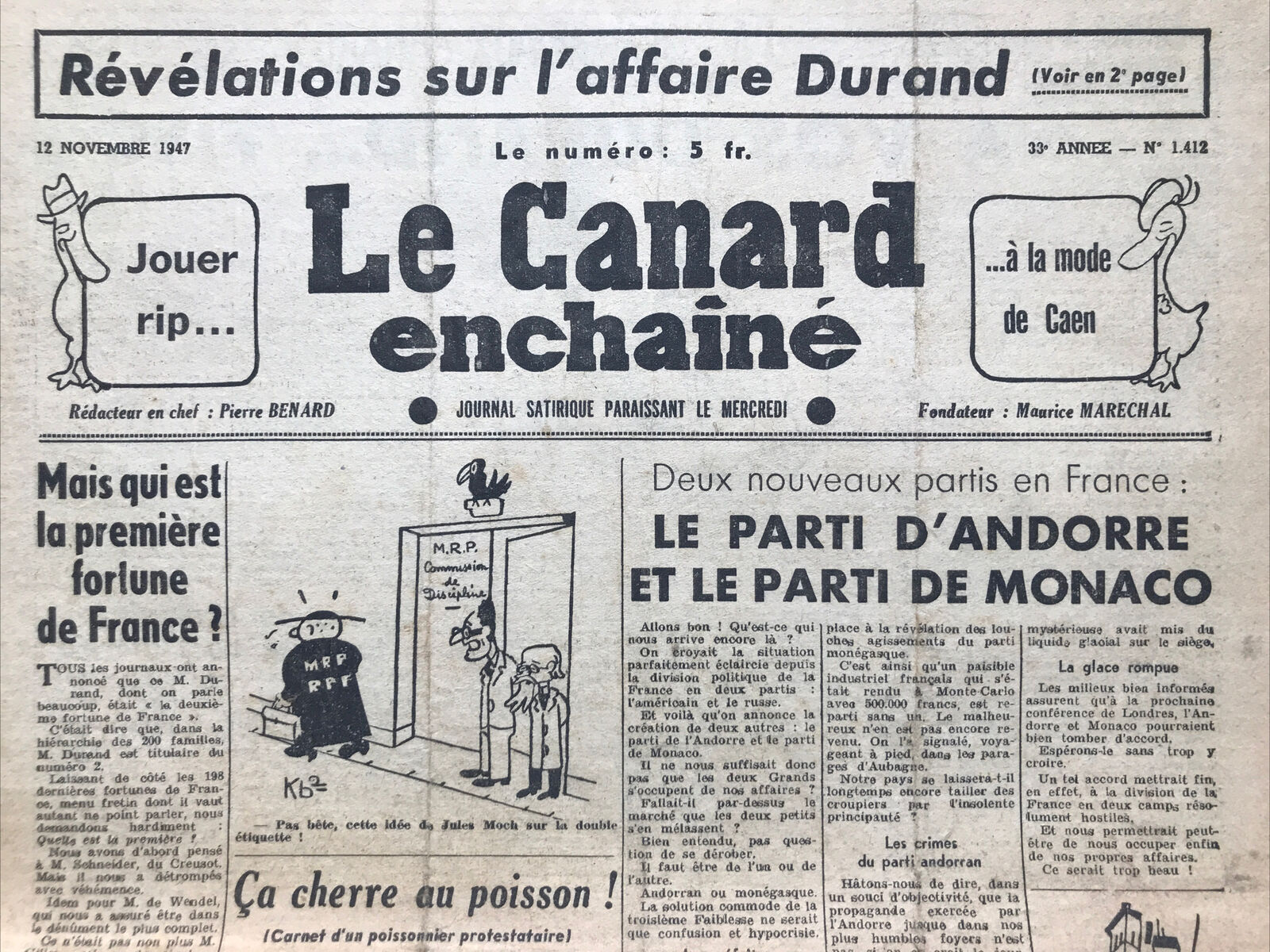 Couac ! | Acheter un Canard | Vente d'Anciens Journaux du Canard Enchaîné. Des Journaux Satiriques de Collection, Historiques & Authentiques de 1916 à 2004 ! | 1412