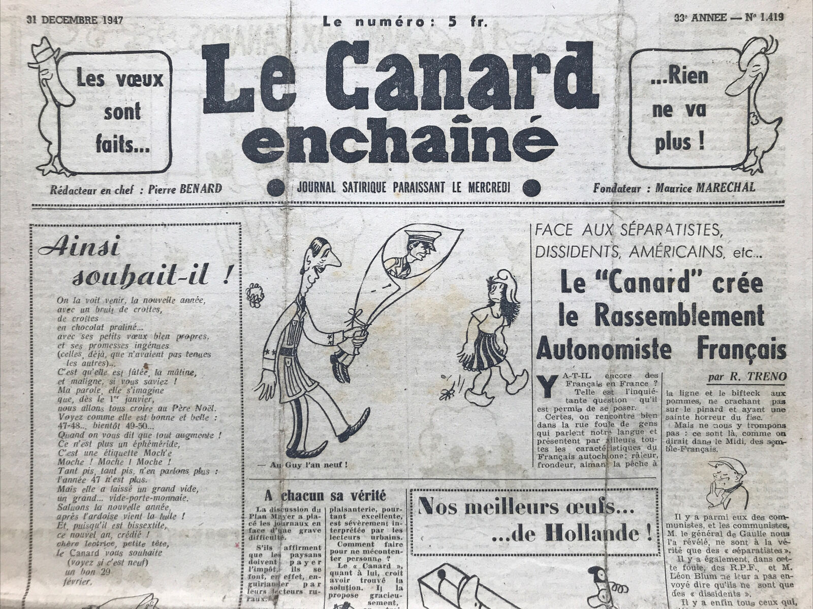 Couac ! | Acheter un Canard | Vente d'Anciens Journaux du Canard Enchaîné. Des Journaux Satiriques de Collection, Historiques & Authentiques de 1916 à 2004 ! | 1419