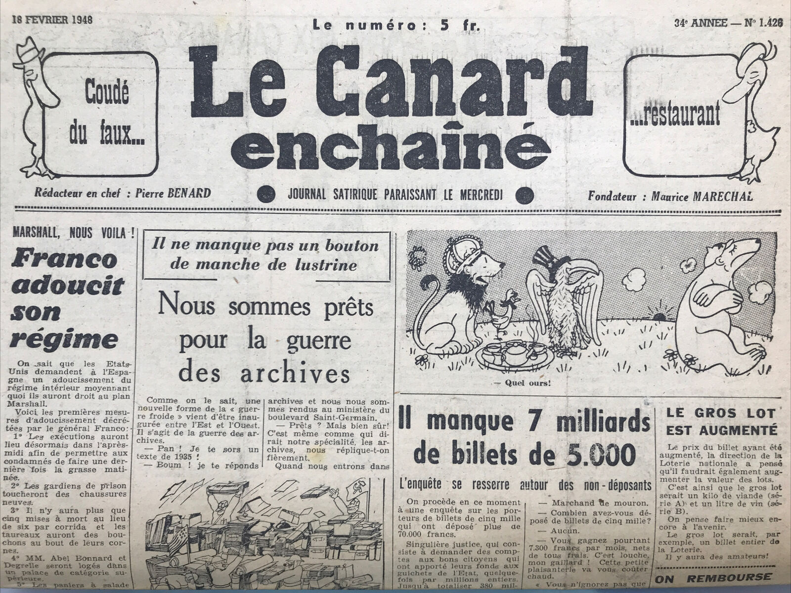 Couac ! | Acheter un Canard | Vente d'Anciens Journaux du Canard Enchaîné. Des Journaux Satiriques de Collection, Historiques & Authentiques de 1916 à 2004 ! | 1426