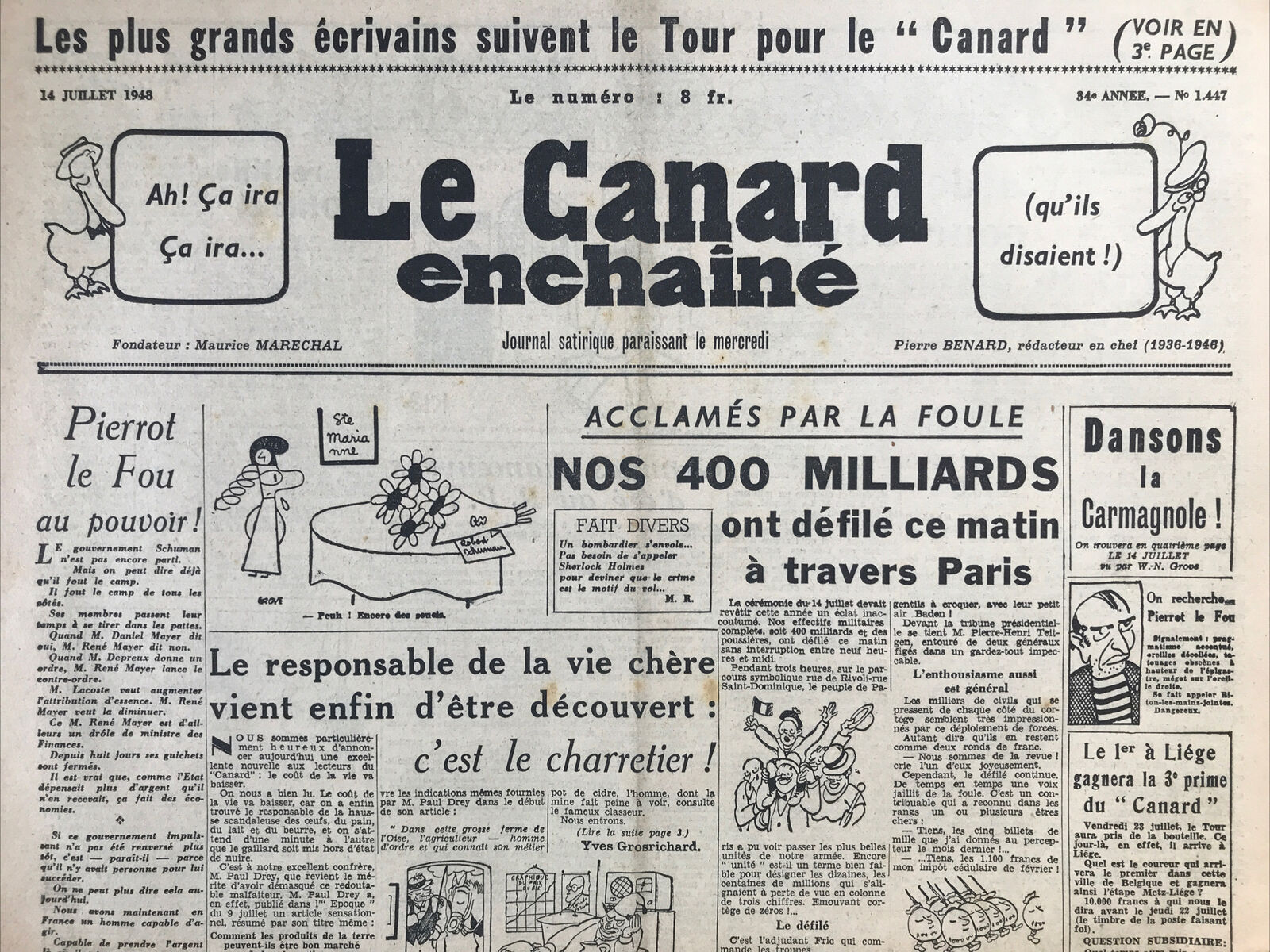 Couac ! | Acheter un Canard | Vente d'Anciens Journaux du Canard Enchaîné. Des Journaux Satiriques de Collection, Historiques & Authentiques de 1916 à 2004 ! | 1447