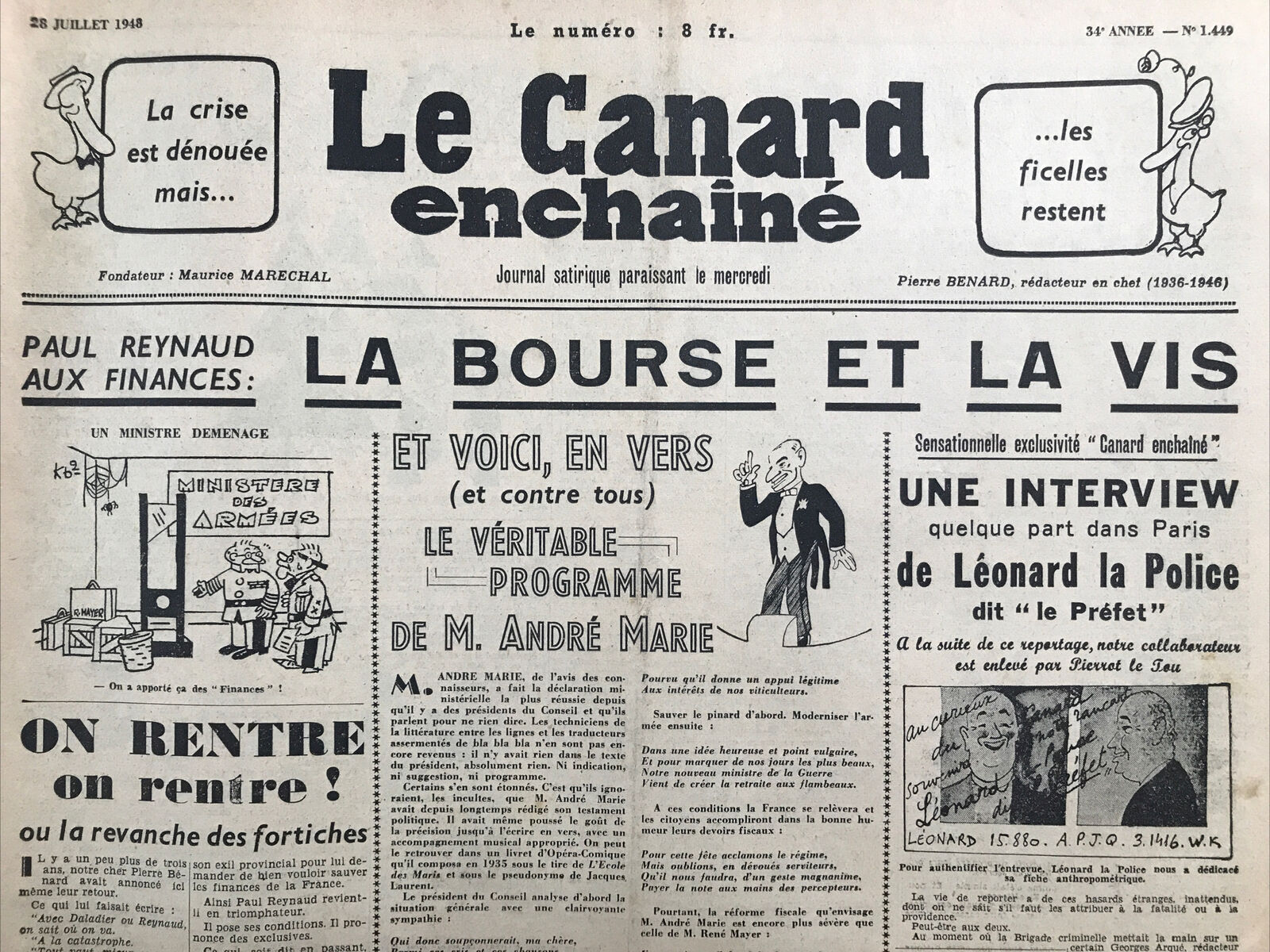 Couac ! | Acheter un Canard | Vente d'Anciens Journaux du Canard Enchaîné. Des Journaux Satiriques de Collection, Historiques & Authentiques de 1916 à 2004 ! | 1449