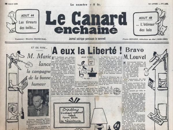 Couac ! | N° 1452 du Canard Enchaîné - 18 Août 1948 | L'article "Pour raison de santé" d'Yves Grosrichard, publié le 18 août 1948 dans "Le Canard enchaîné", aborde avec une gravité mesurée la situation du ministre Pierre-Henri Teitgen, épuisé par son rôle incessant depuis la Libération, et désormais en convalescence. Cependant, Grosrichard ne se contente pas de décrire l'état de santé du ministre. Il plonge dans les implications morales et psychologiques de ses actions, particulièrement son implication dans la répression sanglante à Madagascar. Teitgen, ministre depuis des années, est décrit comme une figure unique de dévouement qui s’est effondré sous la pression de ses responsabilités. Cependant, cette épuisement est également attribué à un événement spécifique : la contresignature du décret d'exécution de Rakotondrabe, un acteur clé dans la révolte malgache de 1947. Cette exécution, survenue juste avant un procès crucial, hante Teitgen au point de lui causer des insomnies et des hallucinations. Cette situation révèle une conscience tourmentée par les violences et les injustices commises sous sa supervision. L'article dénonce la répression brutale menée par les autorités françaises à Madagascar en réponse à la révolte de mars 1947. Cette révolte avait vu des massacres violents de colons français par des insurgés malgaches, mais la répression qui s'ensuivit fut d'une brutalité encore plus grande. Grosrichard évoque des villages incendiés, des tortures, et des exécutions sommaires, y compris des prisonniers précipités depuis des avions. Il souligne l'ampleur de cette répression, mentionnant le chiffre terrifiant de 80 000 Malgaches tués, un nombre difficile à croire mais confirmé par diverses sources. Ce massacre massif, loin de rétablir l'ordre, constitue un chapitre sombre de l'histoire coloniale française, contrastant violemment avec les idéaux de civilisation et de justice que la France prétend incarner. Grosrichard utilise cet épisode pour critiquer l'ensemble de la politique coloniale française, suggérant que cette répression n'est qu'un exemple parmi d'autres de la violence et de l'injustice inhérentes au système colonial. En conclusion, Yves Grosrichard plaide pour un retrait immédiat de Madagascar, invoquant non seulement des raisons humanitaires mais aussi une sorte de santé morale pour la France. Il propose que la France quitte ses colonies avant que de nouveaux cauchemars ne viennent hanter ses responsables, et avant que la violence ne continue de s'intensifier. C’est un appel à la raison et à l’humanité, une demande pour que la France prenne conscience des horreurs qu’elle a engendrées et qu’elle choisisse une voie différente. | 1452