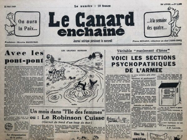 Couac ! | N° 1490 du Canard Enchaîné - 11 Mai 1949 | Un événement journalistique! Un grand nombre de nos confrères publient actuellement ou ont publié récemment les Mémoires des plus hautes personnalités militaires. Désireux de mettre lui aussi sous les yeux de ses lecteurs un témoignage capital sur les événements de ces dernières années, le "Canard" publiera mercredi prochain les Mémoires d'un de nos chefs les plus prestigieux : LES MEMOIRES DU CAPORAL BIDASSE Un document appelé à un retentissement considérable EN EXCLUSIVITÉ à partir du 18 Mai | 1490 1