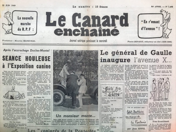 Couac ! | N° 1495 du Canard Enchaîné - 15 Juin 1949 | Une heureuse initiative : Les bistros deviennent des institutions officielles - Ce n'est pas trop tôt ! On se décide, enfin, à officialiser les bistros. Désormais, tout comme les notaires et les huissiers, les cafetiers auront un panonceau obligatoire qu'ils seront tenus d'apposer à l'extérieur de leur établissement. Il se composera d'un grand médaillon aux couleurs de la ville de Paris, s'il vous plaît — sur lequel sera indiquée, par un chiffre en caractère romain, la catégorie du débit. Ainsi, dorénavant, on ne risquera plus de se tromper. On ne verra plus Robert Danger se précipiter à Notre-Dame-des-Victoires pour commander un pot de julienas ou Gabriel Macé confondre la Banque de France ou coin avec le "Vieux Saumur". Un coup d'œil au panonceau avant d'entrer et plus d'erreur possible ! On ne dira plus, après cela, que nous sommes mal gouvernés... Le dirigisme, voyez-vous, a tout de même du bon. Mais il ne faut pas s'en tenir là. Une enseigne officielle pour les bistros, c'est parfait. Seulement, ça ne suffit pas ! Qu'on en colle aussi un peu partout. Et puisque les débits de boissons porteront les couleurs de Lutèce, pourquoi ne pas apposer à l'Hôtel de Ville, au pied de l'escalier d'honneur, un grand médaillon décoré d'un pot de vin ? Comme cela, on saura exactement à quoi s'en tenir et on n'aura pas besoin de quémander des renseignements au concierge, à l'éteignoir au ministère de la Justice; un passe-lacet au ministère des Finances, etc. Ceci dit et bien dit, permettez-moi, pour me remettre de mes émotions, d'aller m'en jeter un derrière le grand médaillon aux couleurs de la ville de Paris le plus proche. Et à la bonne vôtre ! Roger Salardenne. Cet article satirique se moque de l'idée d'officialiser les bistros en leur donnant le même statut que des institutions officielles comme les notaires ou les huissiers. Roger Salardenne utilise l'humour pour critiquer le dirigisme et l'administration française, en exagérant l'importance des bistros et en suggérant des extensions absurdes de cette politique.   | 1495