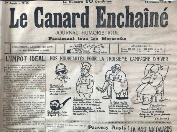 Couac ! | N° 15 du Canard Enchaîné - 11 Octobre 1916 | ancienne trace d'humidité bien visible sur l'image et présente sur les 4 pages | 15 2