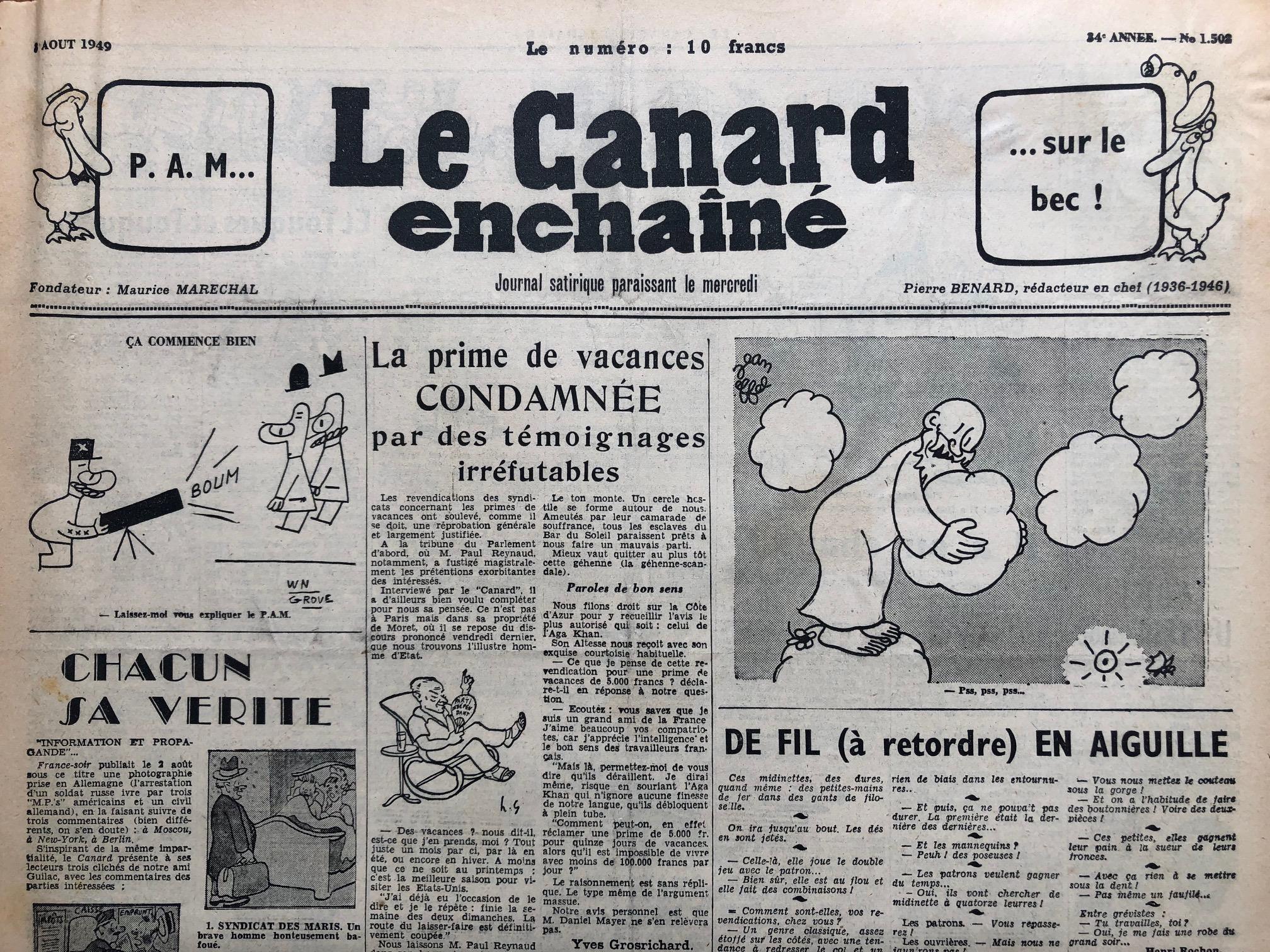 Couac ! | Acheter un Canard | Vente d'Anciens Journaux du Canard Enchaîné. Des Journaux Satiriques de Collection, Historiques & Authentiques de 1916 à 2004 ! | 1502 1