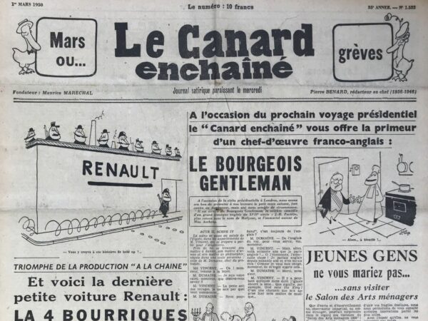 Couac ! | N° 1532 du Canard Enchaîné - 1 Mars 1950 | L'article de R. Tréno intitulé "Rengaine scandale… Les voilà bien avancés !", publié dans Le Canard enchaîné, fait écho à l’actualité de l’« affaire des généraux », également connue sous le nom d’affaire Revers-Mast. Cette affaire, qui ébranle l'armée et la classe politique française à la fin des années 1940, voit plusieurs hauts gradés de l’armée être accusés de complots et de malversations à propos de la situation militaire en Indochine et des conflits d'influence dans les cercles militaires. Dans ce texte satirique, R. Tréno dénonce avec son ironie habituelle les scandales d'État, où les « grands » finissent par exposer leurs faiblesses et leurs turpitudes au grand jour, malgré leurs tentatives de masquer leurs méfaits. Le titre même, "Les voilà bien avancés !", est un commentaire ironique sur l’état de la situation : ceux qui pensaient gérer la situation discrètement se retrouvent pris dans une spirale médiatique, exposant leurs dessous au grand public. Tréno se moque de l’armée et de ses généraux qui, dans cette affaire, perdent de leur aura d’honneur et de respectabilité. Il raille les idéaux de l'Armée, l'Honneur, et la Justice, des principes qui, selon lui, étaient autrefois brandis haut, mais qui semblent désormais vidés de leur sens, ternis par les affaires de corruption. Le texte devient alors un plaidoyer contre l’hypocrisie d’une société qui glorifie ces valeurs, tout en les foulant aux pieds lorsque cela arrange les puissants. Ce qui rend cet article si pertinent dans le contexte de l’affaire Revers-Mast, c’est la manière dont il illustre la chute des élites militaires aux yeux du peuple. Les généraux autrefois respectés sont maintenant assimilés à des figures de honte, traînées dans la boue par leurs propres actions. Tréno termine en soulignant l’ironie de la situation : alors qu’on condamne des objecteurs de conscience pour avoir prétendument sapé le moral de l’armée, ce sont finalement les généraux eux-mêmes qui causent les plus grands dommages à l’image de l’institution. Il conclut ainsi en soulignant l’absurdité d’un système où ceux qui refusent l'uniforme sont punis, alors que ceux qui l'ont porté ternissent sa réputation. L'article est donc un commentaire acerbe et lucide sur les dysfonctionnements des institutions militaires françaises à l’aube des années 1950, alors que la France est déjà embourbée dans plusieurs crises, notamment la guerre d’Indochine. | 1532 e1708183189323