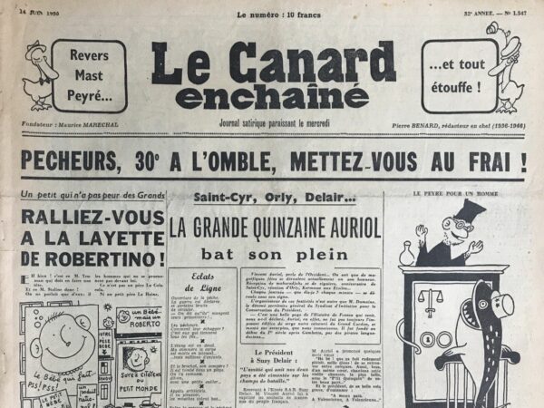 Couac ! | N° 1547 du Canard Enchaîné - 14 Juin 1950 | L'article de R. Tréno, publié dans Le Canard enchaîné du 14 juin 1950 et intitulé "Mon livre de la jungle" est une satire qui s'inspire directement de la fuite de Roger Peyré, un acteur clé dans l'affaire des généraux. À l'époque, Peyré s'était réfugié au Brésil, plus précisément dans la jungle du Matto Grosso, suite au scandale de l'affaire Revers-Mast. La presse en faisait ses choux gras, et ce texte reflète l'exploitation satirique de cet événement. Le texte pastiche la fuite de Peyré en la présentant sous forme de "récit d'aventures" dans la jungle, où le ton ironique et humoristique sert à ridiculiser l'absurdité de la situation. Tréno dépeint Peyré comme un personnage qui cherche à échapper aux conséquences de ses actes dans une jungle peuplée de monstres imaginaires et de dangers fantasmagoriques. Le Matto Grosso devient ici une métaphore de la fuite, de l'isolement et de l'absurdité de la situation dans laquelle se trouve Peyré, un homme qui autrefois jouait un rôle dans les cercles de pouvoir et qui se retrouve désormais traqué. Le texte se moque des justifications et des stratégies de survie adoptées par Peyré, en le comparant à des créatures de la jungle, où règne la loi du plus fort. L’ironie mordante souligne l’idée que, malgré sa fuite à l'autre bout du monde, Peyré ne pourra pas réellement échapper à son passé. La mention de la "commission d'enquête", figurée de manière grotesque, est un clin d’œil aux tentatives d'extradition et aux procédures judiciaires en cours à l'époque. Ce texte reflète bien l'opinion du *Canard enchaîné*, qui, tout en informant ses lecteurs de manière subtile, tourne en dérision les protagonistes d'affaires d'État, en particulier dans ce cas où la fuite de Roger Peyré au Brésil devenait le symbole de l'échec de certains réseaux politiques et militaires français impliqués dans des activités douteuses. | 1547 e1726071395852