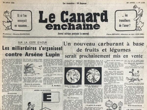 Couac ! | N° 1556 du Canard Enchaîné - 16 Août 1950 | Les grandes explorations : Paul-Émile Victor tente la traversée de la capitale déserte" - Cet article humoristique publié dans Le Canard enchaîné le 16 août 1950 met en scène l'explorateur Paul-Émile Victor dans une aventure fictive à travers la capitale déserte de Paris pendant la période des congés payés d'août. Salardenne, avec son ironie habituelle, transforme la traversée de Paris en un exploit comparable aux périples polaires de Victor, soulignant à la fois l'absurdité et l'exagération de la situation. Le désert parisien d'été est ainsi comparé à une expédition dangereuse, avec des "indigènes" pacifiques mais rares, des difficultés imaginaires telles que l'absence de bistrots ouverts et le supplice de la soif. À travers cette parodie, l'auteur se moque des congés payés, où la capitale se vide de ses habitants, laissant une ville fantôme. En réutilisant les codes des récits d'exploration, il dépeint l'errance des quelques citadins restants comme une véritable odyssée. L’article est ponctué d'anecdotes qui relèvent de l'humour absurde, notamment la découverte de bistros "ouverts" qui se révèlent être des mirages. Le contexte historique de l’article est important. À l’époque, Paul-Émile Victor est une figure emblématique de l'exploration scientifique, reconnu pour ses expéditions polaires. Le ton de cet article s’inscrit dans la tradition moqueuse du journal, utilisant une figure publique respectée pour souligner avec dérision l'inaction des Parisiens et l’isolement de la ville en août. Le contraste entre les véritables exploits de Victor et la trivialité de la situation évoquée par le texte renforce l'effet comique. | 1556 e1726154786642