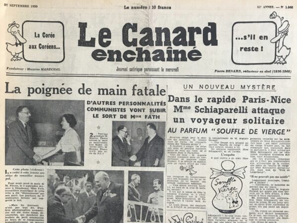 Couac ! | N° 1562 du Canard Enchaîné - 27 Septembre 1950 | "Le film du jour: Justice est refaite" - R. Tréno, dans son article, utilise des faits réels et les traite avec un humour mordant pour dénoncer la légèreté et les injustices du système judiciaire français de l'époque, tout en mettant en avant des biais raciaux et sociaux. À travers deux exemples saisissants, il expose la manière dont des préjugés peuvent déformer la perception de la justice. "La belle au train dormant" - Dans cette première affaire, une femme accuse un ouvrier de l’avoir droguée alors qu’elle était dans un train en direction de Limoges. Le ton ironique de Tréno met en lumière l’absurdité des accusations. L'ouvrier, un simple teinturier, se retrouve en prison sur la seule base de l’accusation d’une femme qui affirme avoir rêvé d’être chloroformée. Tréno souligne le caractère bancal des procédures judiciaires de l’époque, où une accusation pouvait entraîner l’emprisonnement d’un homme sans preuves solides. Cette affaire met en exergue le poids des préjugés de classe sociale. La femme, se disant belle-fille d’un haut magistrat, bénéficie d’une crédibilité immédiate tandis que l’ouvrier, sans influence, est rapidement accusé malgré son innocence. L’auteur se moque de cette dynamique injuste et joue sur le ridicule de la situation pour dénoncer les failles du système. "Papon l’Arbi" - Dans cette seconde affaire, un homme nommé Banoune Akli, ancien déporté en Allemagne, se retrouve arrêté simplement à cause de la couleur de sa peau. Ici, Tréno met en lumière le racisme profondément enraciné dans la justice et la police françaises de l’époque, notamment envers les Nord-Africains. Akli est violemment frappé par des policiers et accusé sans preuve. Cette scène rappelle les nombreuses violences policières subies par les Algériens et autres personnes d'origine coloniale, souvent victimes de discriminations systémiques. Le juge, au lieu de s'intéresser à la culpabilité ou l'innocence réelle de l'accusé, se laisse emporter par les préjugés raciaux. Tréno pose ici une question provocatrice au lecteur : "Et d'ailleurs un Nord-Africain peut-il être innocent ?". En pointant du doigt cette interrogation choquante, il met en évidence la manière dont les minorités étaient souvent perçues comme coupables par défaut. L'article de Tréno ne se contente pas de raconter ces histoires, il s’en sert pour dénoncer les travers du système judiciaire français de 1950, tout en critiquant la façon dont les classes sociales et les origines ethniques influencent la manière dont la justice est rendue. Le ton sarcastique et l'usage de l'humour noir permettent à l'auteur de rendre sa critique encore plus cinglante. En se basant sur des événements potentiellement réels ou inspirés de faits divers de l'époque, Tréno fait un commentaire acerbe sur une société où les puissants peuvent échapper à la justice tandis que les plus vulnérables sont écrasés sous le poids des préjugés. Il ridiculise également l'idée que les titres et le statut social peuvent accorder une immunité injuste dans un système supposé être équitable. Dans l'ensemble, cet article montre à quel point le Canard Enchaîné était, à travers l'humour, une voix de dénonciation des inégalités sociales et raciales en France à l'époque. | 1562 e1726214613995