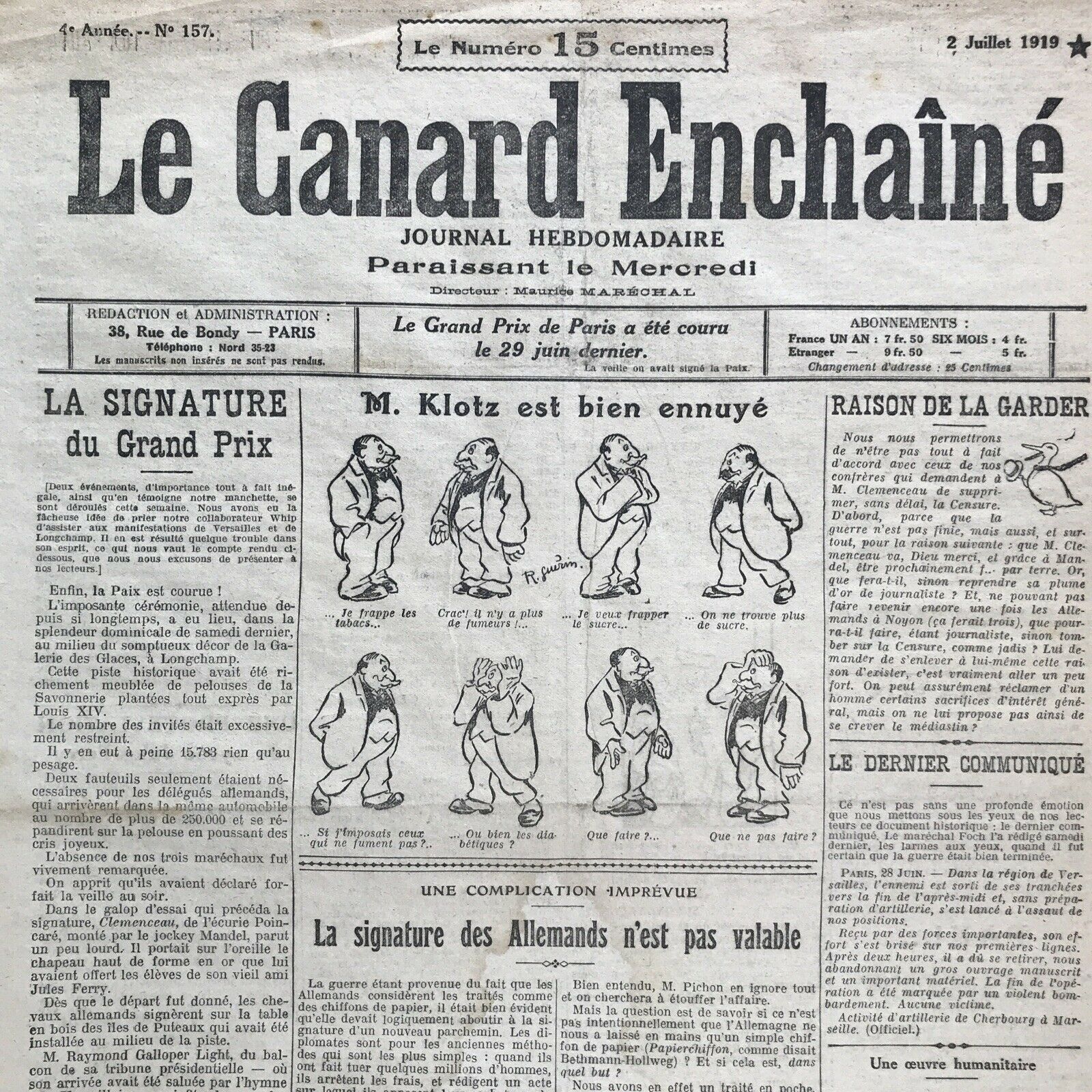 Couac ! | Acheter un Canard | Vente d'Anciens Journaux du Canard Enchaîné. Des Journaux Satiriques de Collection, Historiques & Authentiques de 1916 à 2004 ! | 157