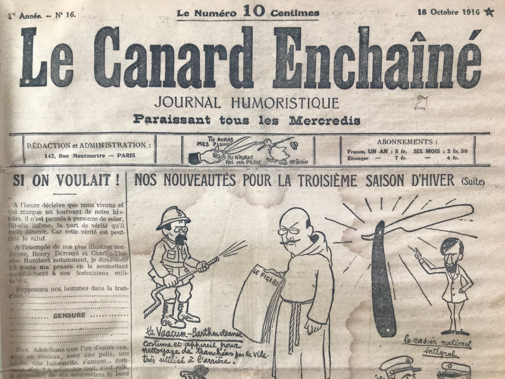 Couac ! | Acheter un Canard | Vente d'Anciens Journaux du Canard Enchaîné. Des Journaux Satiriques de Collection, Historiques & Authentiques de 1916 à 2004 ! | 16 2