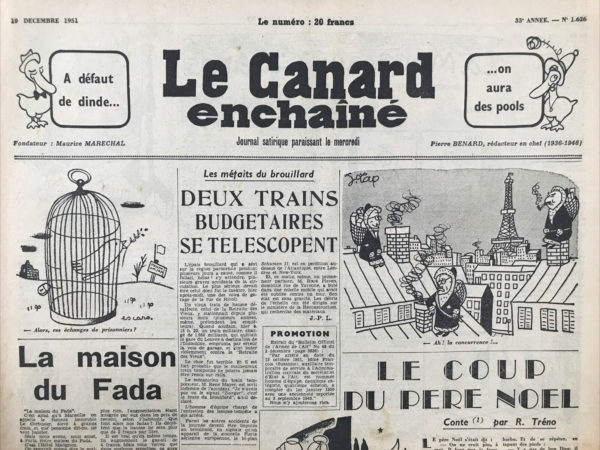 Couac ! | N° 1626 du Canard Enchaîné - 19 Décembre 1951 | Nos Exemplaires du Canard Enchaîné sont archivés dans de bonnes conditions de conservation (obscurité, hygrométrie maitrisée et faible température), ce qui s'avère indispensable pour des journaux anciens. | 1626