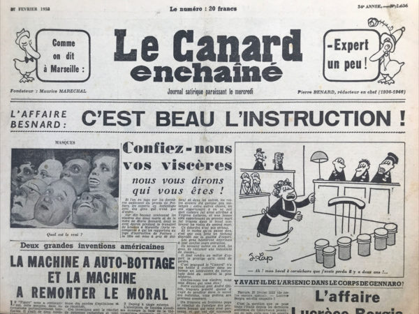 Couac ! | N° 1636 du Canard Enchaîné - 27 Février 1952 | Nos Exemplaires du Canard Enchaîné sont archivés dans de bonnes conditions de conservation (obscurité, hygrométrie maitrisée et faible température), ce qui s'avère indispensable pour des journaux anciens. | 1636