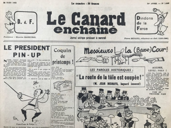 Couac ! | N° 1640 du Canard Enchaîné - 26 Mars 1952 | Nos Exemplaires du Canard Enchaîné sont archivés dans de bonnes conditions de conservation (obscurité, hygrométrie maitrisée et faible température), ce qui s'avère indispensable pour des journaux anciens. | 1640