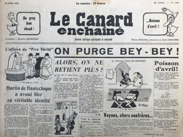 Couac ! | N° 1641 du Canard Enchaîné - 2 Avril 1952 | Nos Exemplaires du Canard Enchaîné sont archivés dans de bonnes conditions de conservation (obscurité, hygrométrie maitrisée et faible température), ce qui s'avère indispensable pour des journaux anciens. | 1641