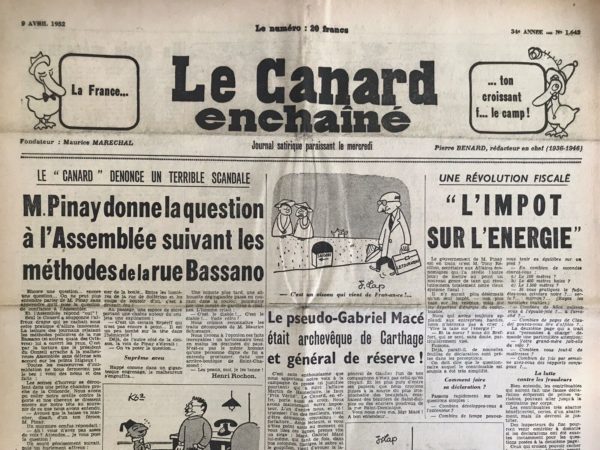 Couac ! | N° 1642 du Canard Enchaîné - 9 Avril 1952 | Nos Exemplaires du Canard Enchaîné sont archivés dans de bonnes conditions de conservation (obscurité, hygrométrie maitrisée et faible température), ce qui s'avère indispensable pour des journaux anciens. | 1642