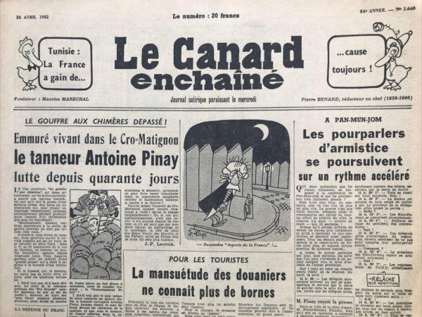 Couac ! | N° 1643 du Canard Enchaîné - 16 Avril 1952 | Le beau monde où l'on s'ennuie, par René Fallet à propos de la sortie de Remarques de Maurice Druon - | 1643