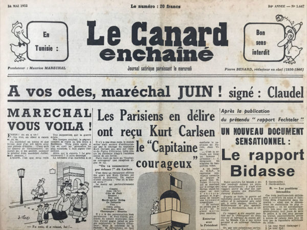 Couac ! | N° 1647 du Canard Enchaîné - 14 Mai 1952 | Les "petits copains" par René Fallet, à propos de la sortie de Blaise Cendrars vous parle - | 1647