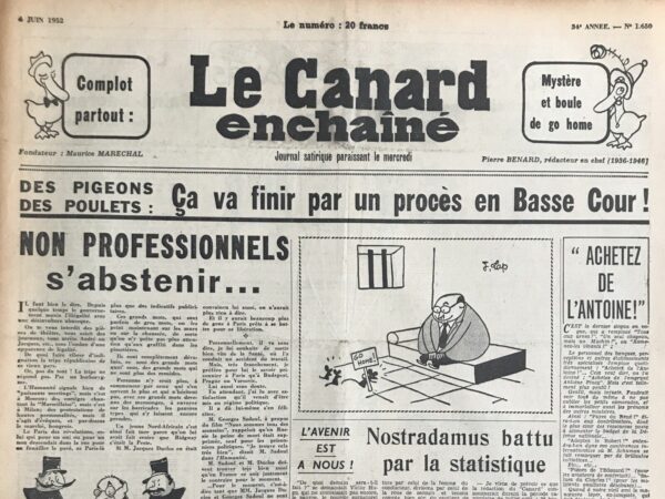 Couac ! | N° 1650 du Canard Enchaîné - 4 Juin 1952 | Les "montres molles" et le microcéphale, par René Fallet à propos de la sortie de La vie secrète de Salvador Dali - | 1650 e1679121959469