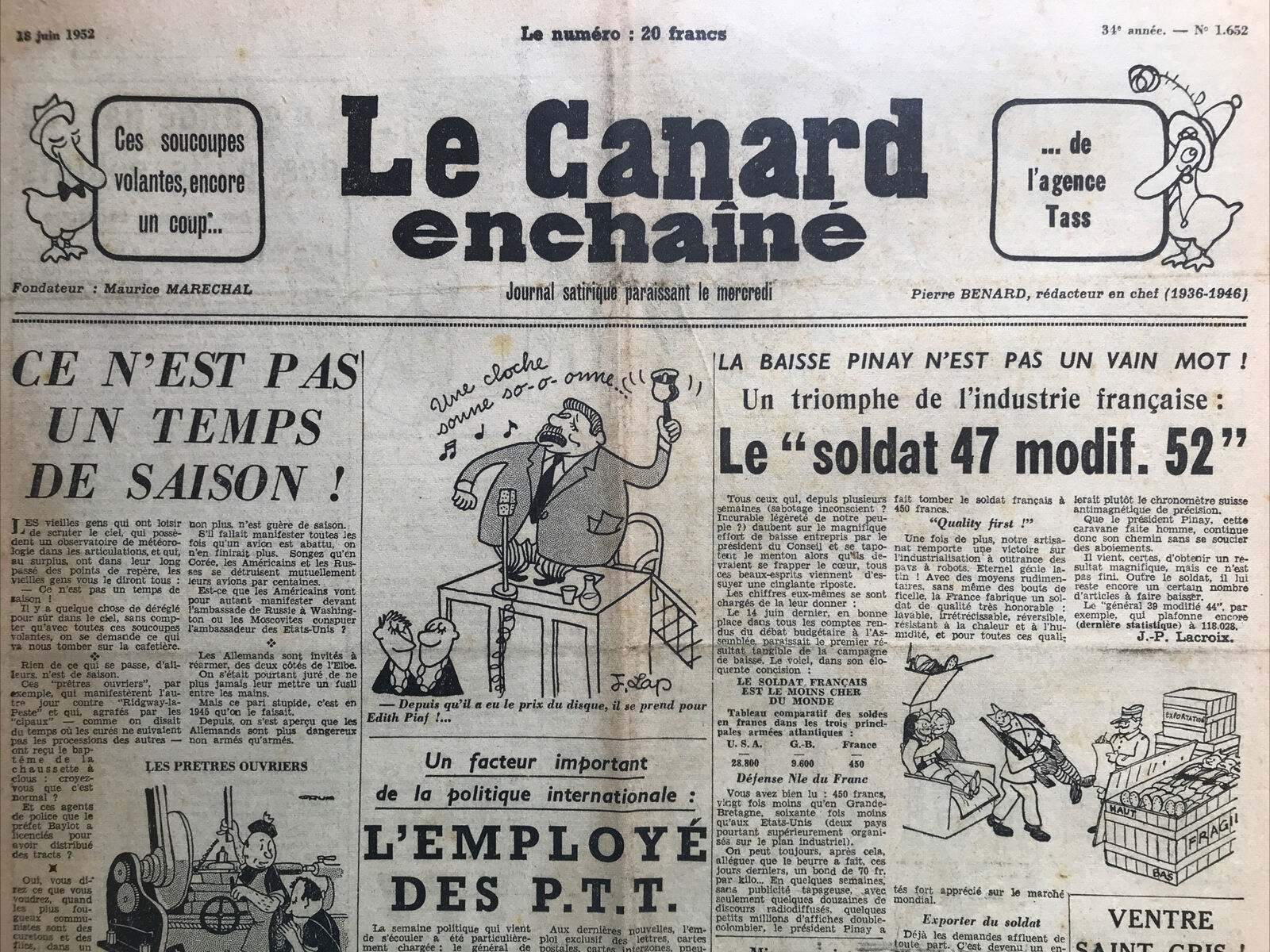 Couac ! | Acheter un Canard | Vente d'Anciens Journaux du Canard Enchaîné. Des Journaux Satiriques de Collection, Historiques & Authentiques de 1916 à 2004 ! | 1652