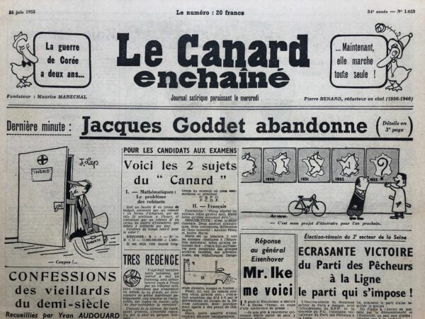 Couac ! | N° 1653 du Canard Enchaîné - 25 Juin 1952 | Nos Exemplaires du Canard Enchaîné sont archivés dans de bonnes conditions de conservation (obscurité, hygrométrie maitrisée et faible température), ce qui s'avère indispensable pour des journaux anciens. | 1653 1