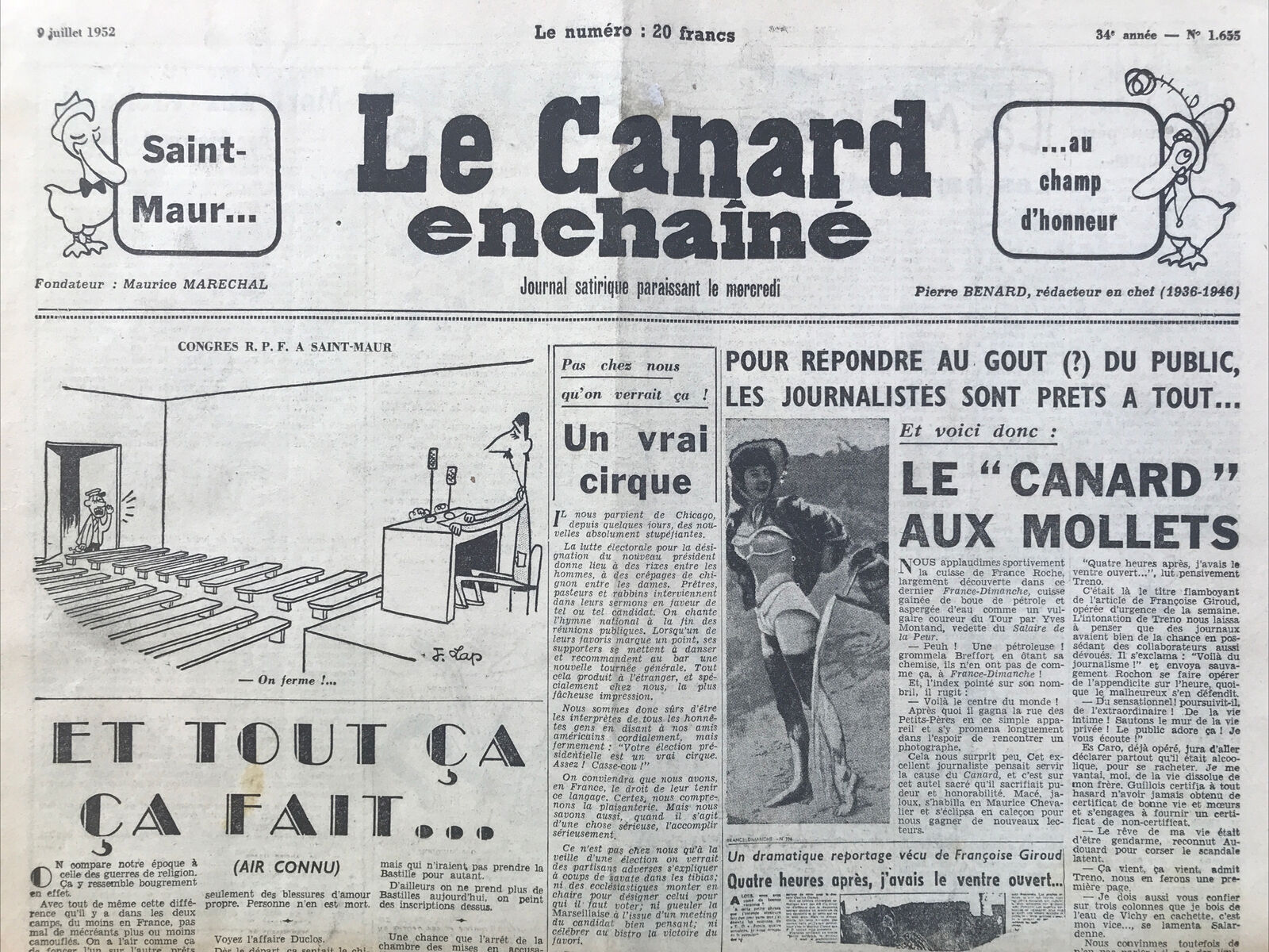 Couac ! | Acheter un Canard | Vente d'Anciens Journaux du Canard Enchaîné. Des Journaux Satiriques de Collection, Historiques & Authentiques de 1916 à 2004 ! | 1655