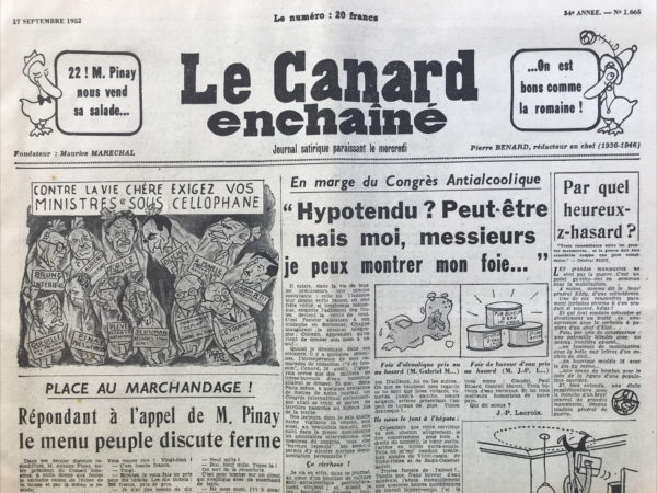 Couac ! | N° 1665 du Canard Enchaîné - 17 Septembre 1952 | Du B.O.F. au G.-P. Zig, par René Fallet à propos de la sortie de Au bon beurre de Jean Dutourd - | 1665