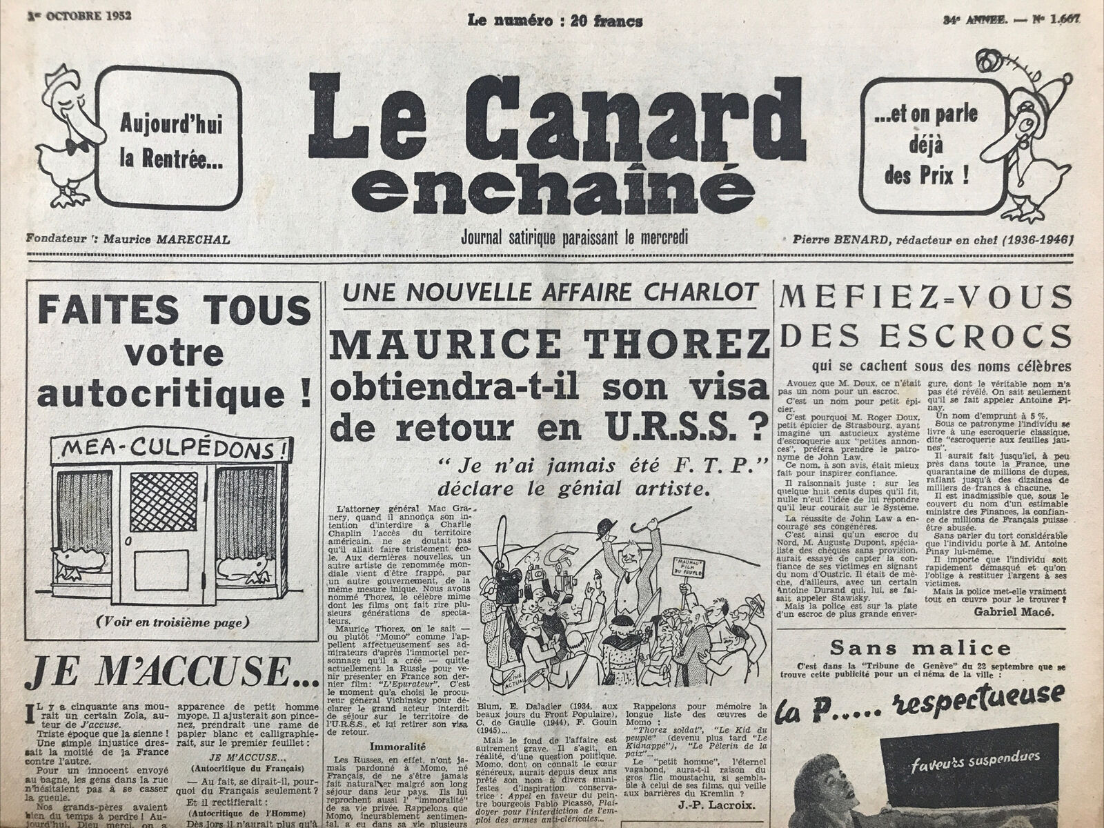 Couac ! | Acheter un Canard | Vente d'Anciens Journaux du Canard Enchaîné. Des Journaux Satiriques de Collection, Historiques & Authentiques de 1916 à 2004 ! | 1667