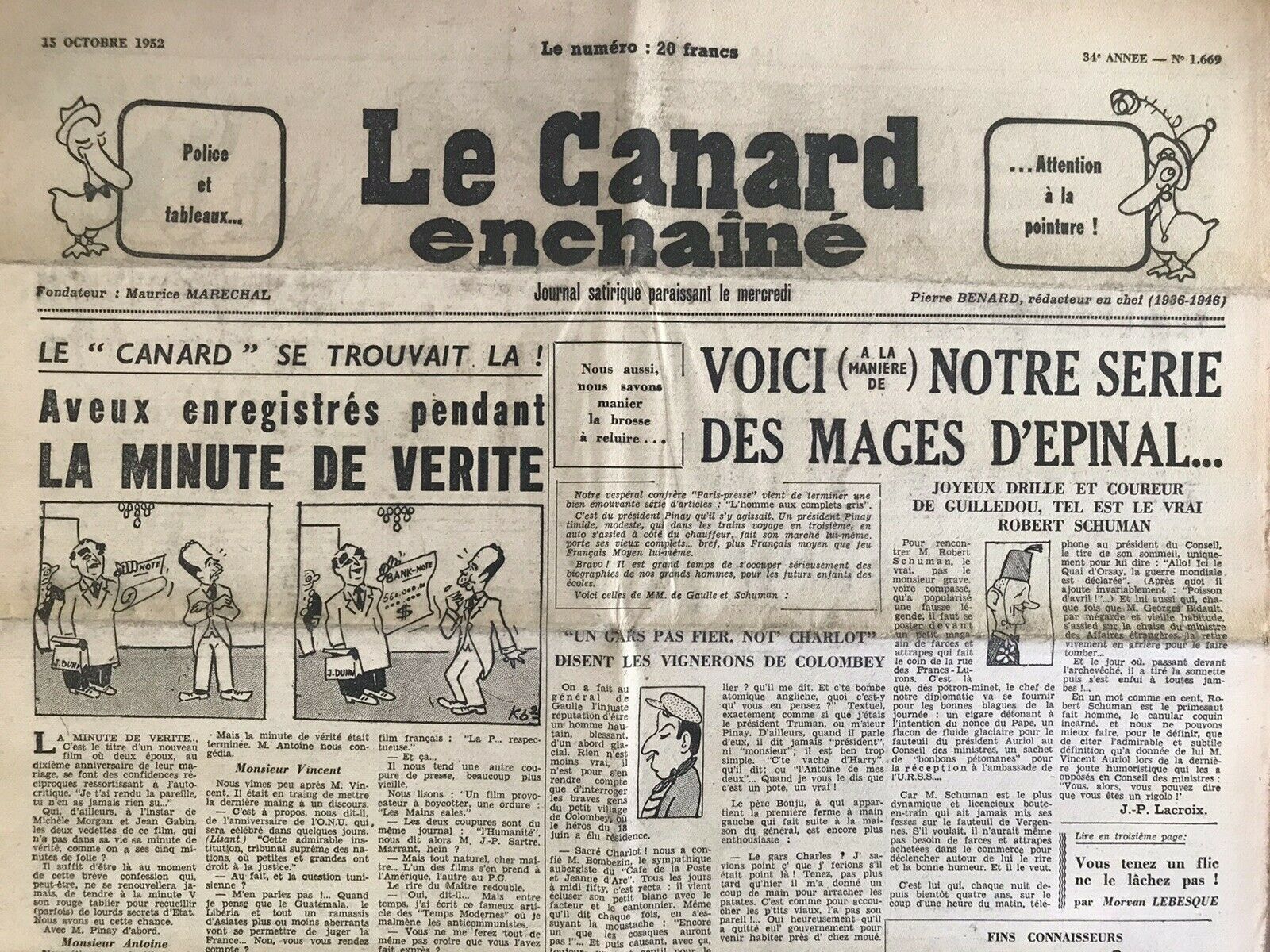 Couac ! | Acheter un Canard | Vente d'Anciens Journaux du Canard Enchaîné. Des Journaux Satiriques de Collection, Historiques & Authentiques de 1916 à 2004 ! | 1669