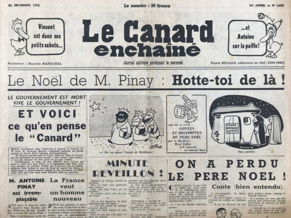 Couac ! | N° 1679 du Canard Enchaîné - 24 Décembre 1952 | Un "Oscar" pour Ernest, par René Fallet à propos de la sortie de Le vieil homme et la mer d'Ernest Hemingway - | 1679