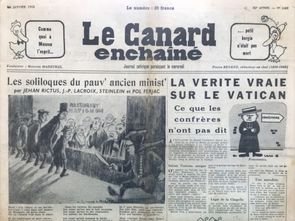 Couac ! | N° 1682 du Canard Enchaîné - 14 Janvier 1953 | la Vérité vraie sur le Vatican | 1682