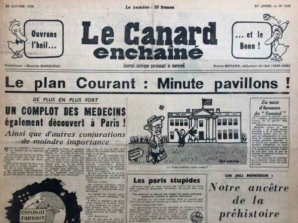 Couac ! | N° 1683 du Canard Enchaîné - 21 Janvier 1953 | Le canard Enchainé rend hommage à Henri GUILAC, son cher dessinateur disparu le 16 janvier.   | 1683 1