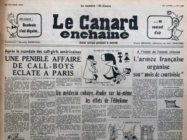 Couac ! | N° 1687 du Canard Enchaîné - 18 Février 1953 | Où est le monde Libre ? par R. Treno - Bidault - Churchill - le Roi Baudoin - Jean Giono, le Hussard sur le toit - Cinéma: Scaramouche de George Sidney avec Stewart Granger - Pierre Daninos, le tour du monde du rire, par René Fallet - | 1687 1