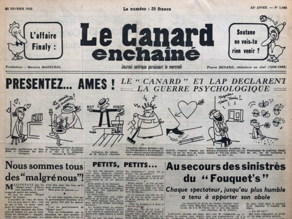 Couac ! | N° 1688 du Canard Enchaîné - 25 Février 1953 | Au secours des sinistrés du Fouquet's - Cinéma: Chérie, je me sens rajeunir - Marilyn Monroe - Picasso - Le salon des arts ménagers - | 1688 2