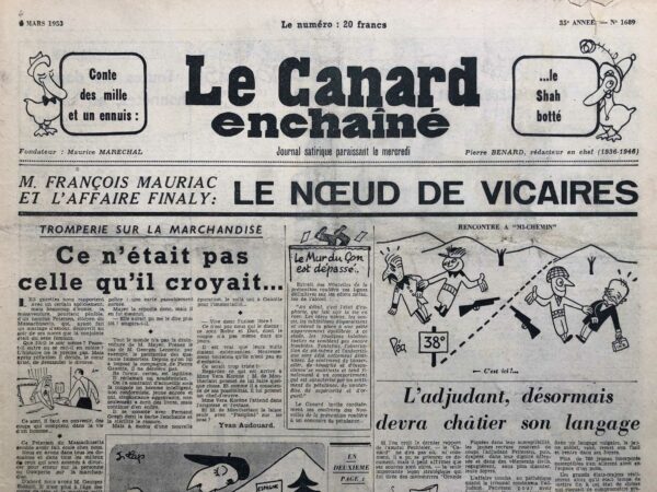 Couac ! | N° 1689 du Canard Enchaîné - 4 Mars 1953 | M. François Mauriac et l'affaire Finaly - Rencontre Eisenhower - Staline - Danièle Delorme et son théâtre de poupée - Cinéma: les vacances de M. Hulot, Jacques Tati - | 1689 2