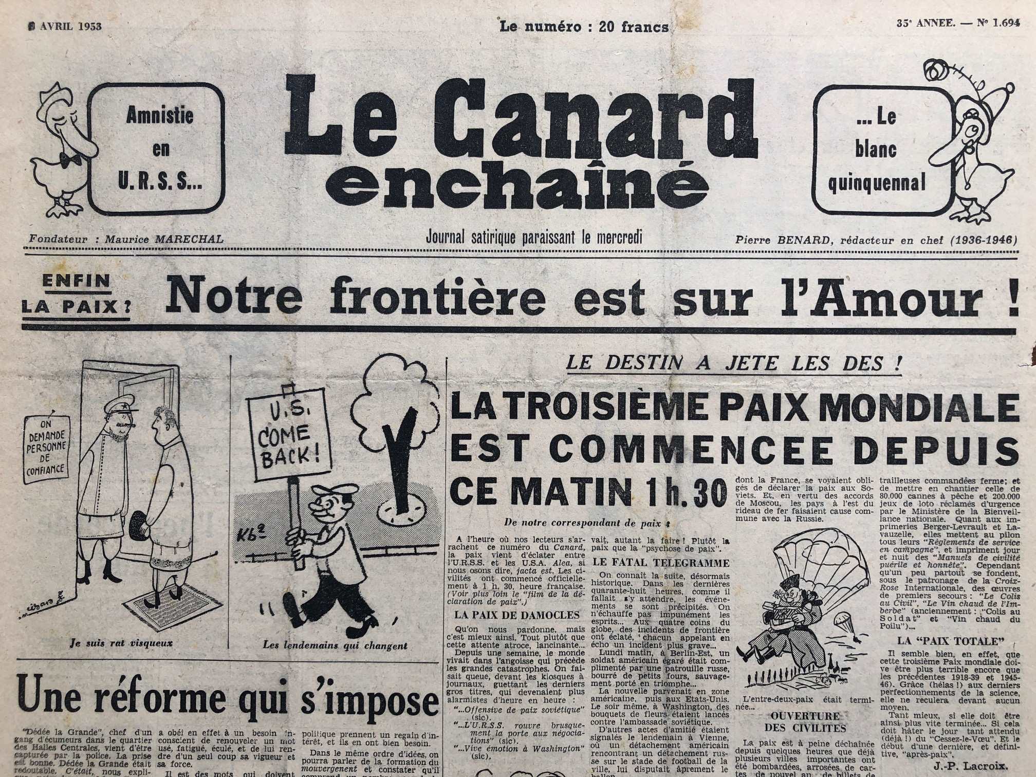 Couac ! | Acheter un Canard | Vente d'Anciens Journaux du Canard Enchaîné. Des Journaux Satiriques de Collection, Historiques & Authentiques de 1916 à 2004 ! | 1694 1