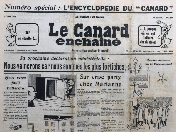 Couac ! | N° 1701 du Canard Enchaîné - 27 Mai 1953 | Herriot - Auriol - Reynaud - Mayer - Elizabeth II - La nouvelle encyclopédie du "canard" - A la rôtissoire : Modestie Mauriac Mise en scène - | 1701 1