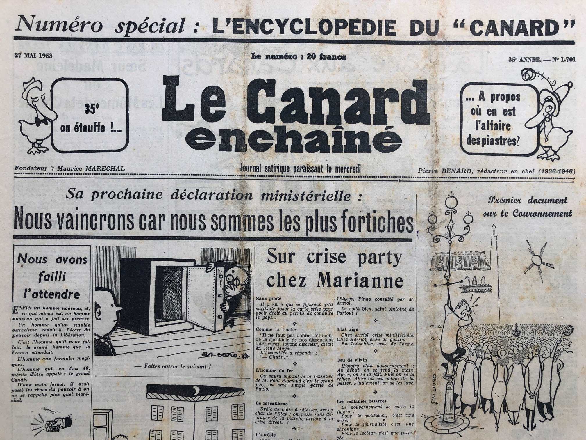 Couac ! | Acheter un Canard | Vente d'Anciens Journaux du Canard Enchaîné. Des Journaux Satiriques de Collection, Historiques & Authentiques de 1916 à 2004 ! | 1701 1