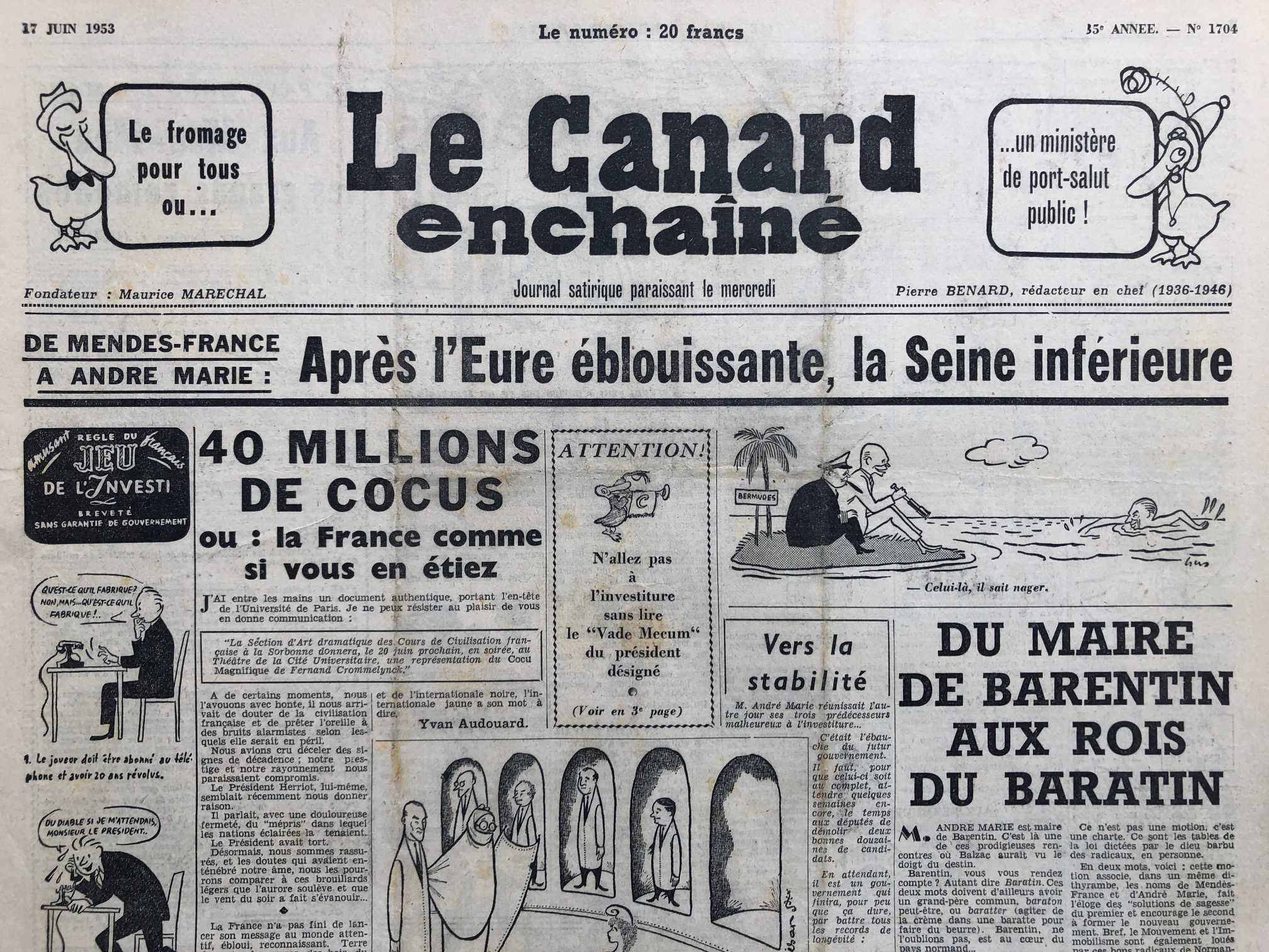 Couac ! | Acheter un Canard | Vente d'Anciens Journaux du Canard Enchaîné. Des Journaux Satiriques de Collection, Historiques & Authentiques de 1916 à 2004 ! | 1704 1