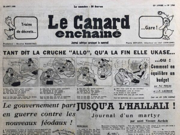 Couac ! | N° 1712 du Canard Enchaîné - 12 Août 1953 | Pour ou contre le "New-look" de Christian Dior ? - Français, il va falloir vous laver les pieds ! - Voici les jeux de vacances du "Journal Officiel" | 1712 1