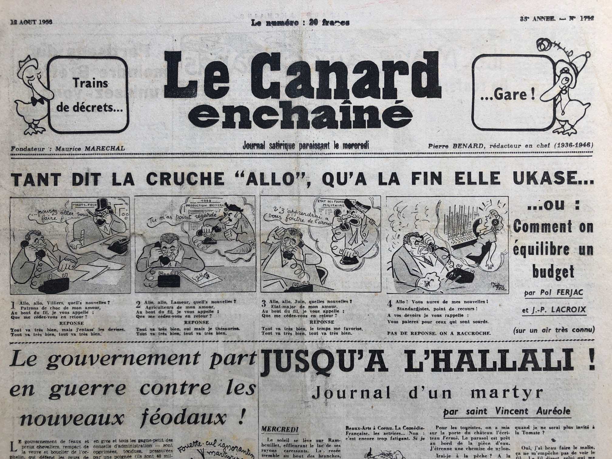 Couac ! | Acheter un Canard | Vente d'Anciens Journaux du Canard Enchaîné. Des Journaux Satiriques de Collection, Historiques & Authentiques de 1916 à 2004 ! | 1712 1