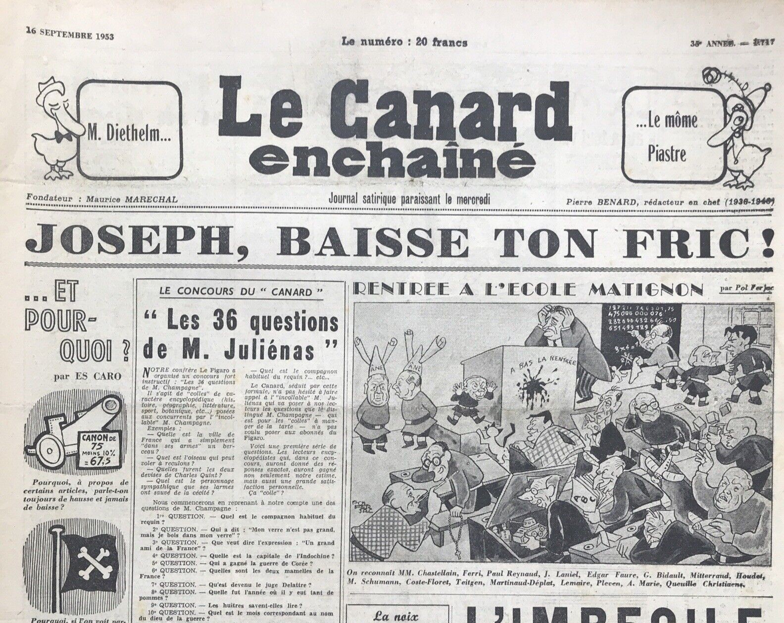 Couac ! | Acheter un Canard | Vente d'Anciens Journaux du Canard Enchaîné. Des Journaux Satiriques de Collection, Historiques & Authentiques de 1916 à 2004 ! | 1717 1