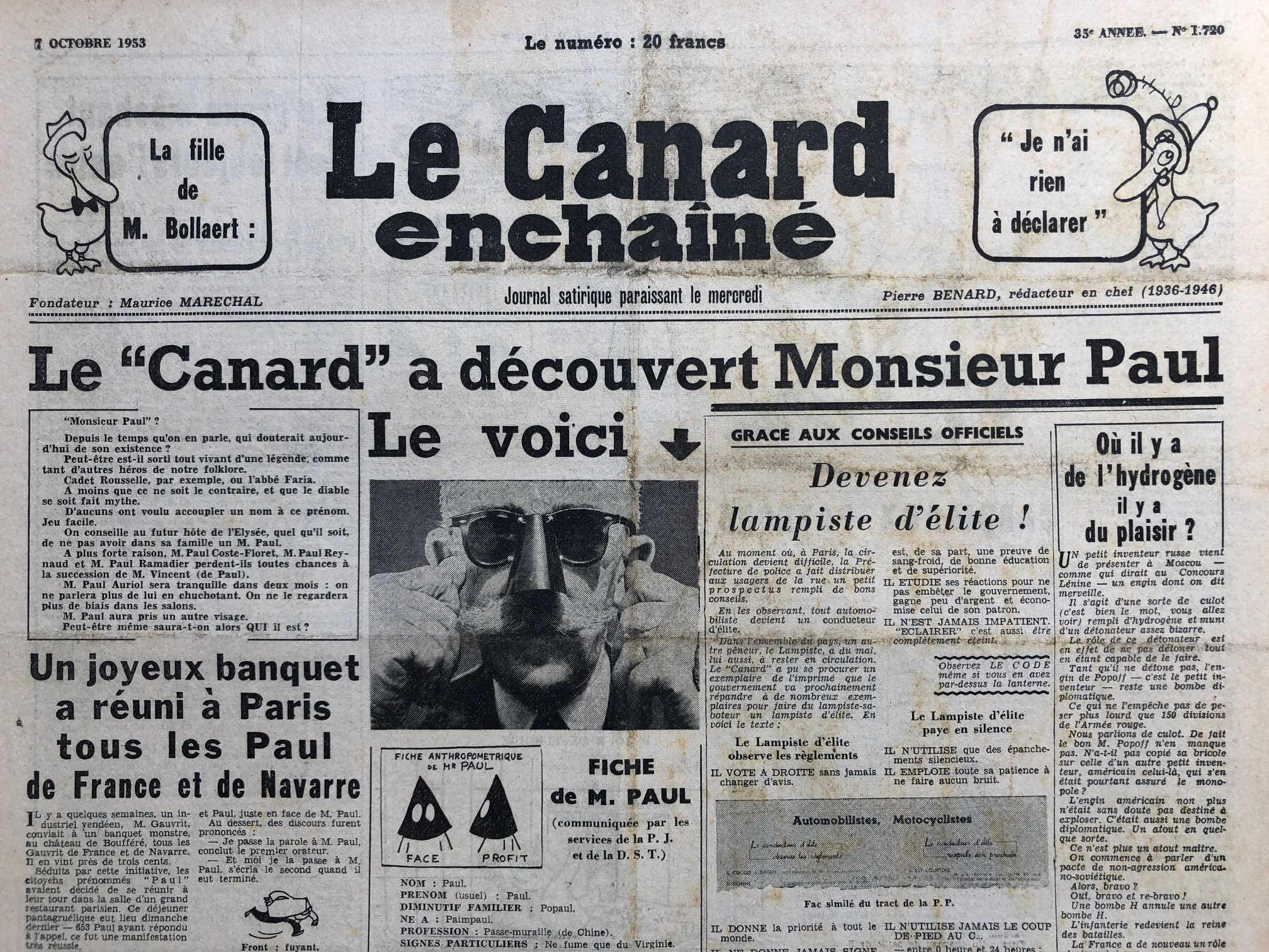 Couac ! | Acheter un Canard | Vente d'Anciens Journaux du Canard Enchaîné. Des Journaux Satiriques de Collection, Historiques & Authentiques de 1916 à 2004 ! | 1720 1