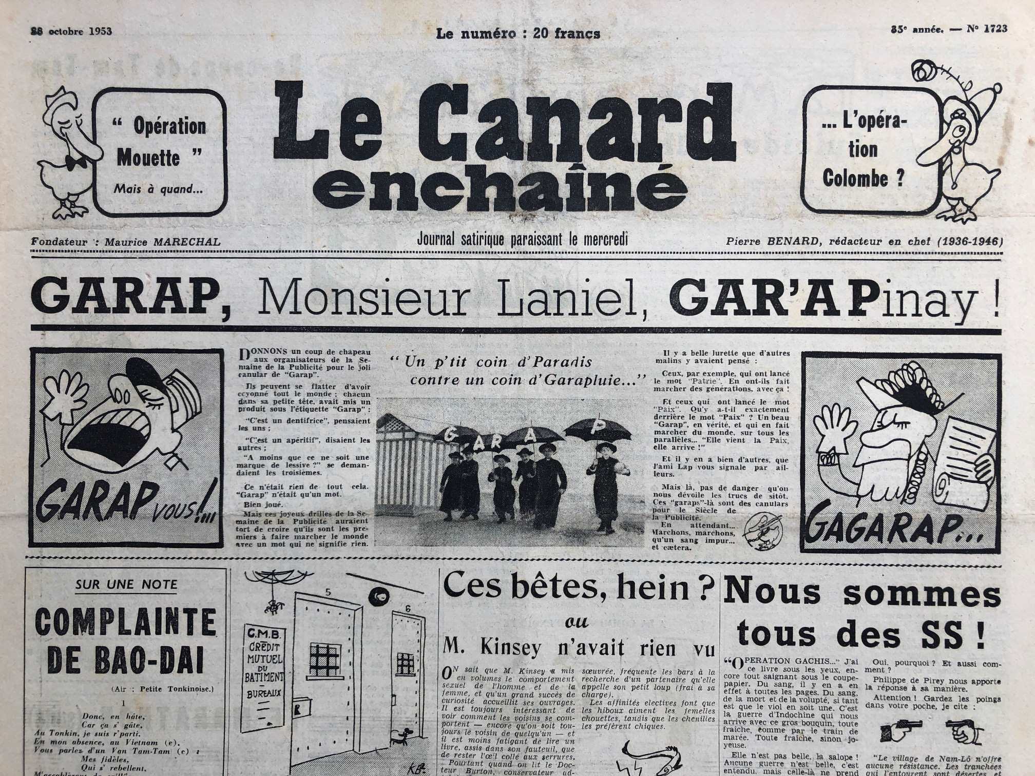 Couac ! | Acheter un Canard | Vente d'Anciens Journaux du Canard Enchaîné. Des Journaux Satiriques de Collection, Historiques & Authentiques de 1916 à 2004 ! | 1723 1