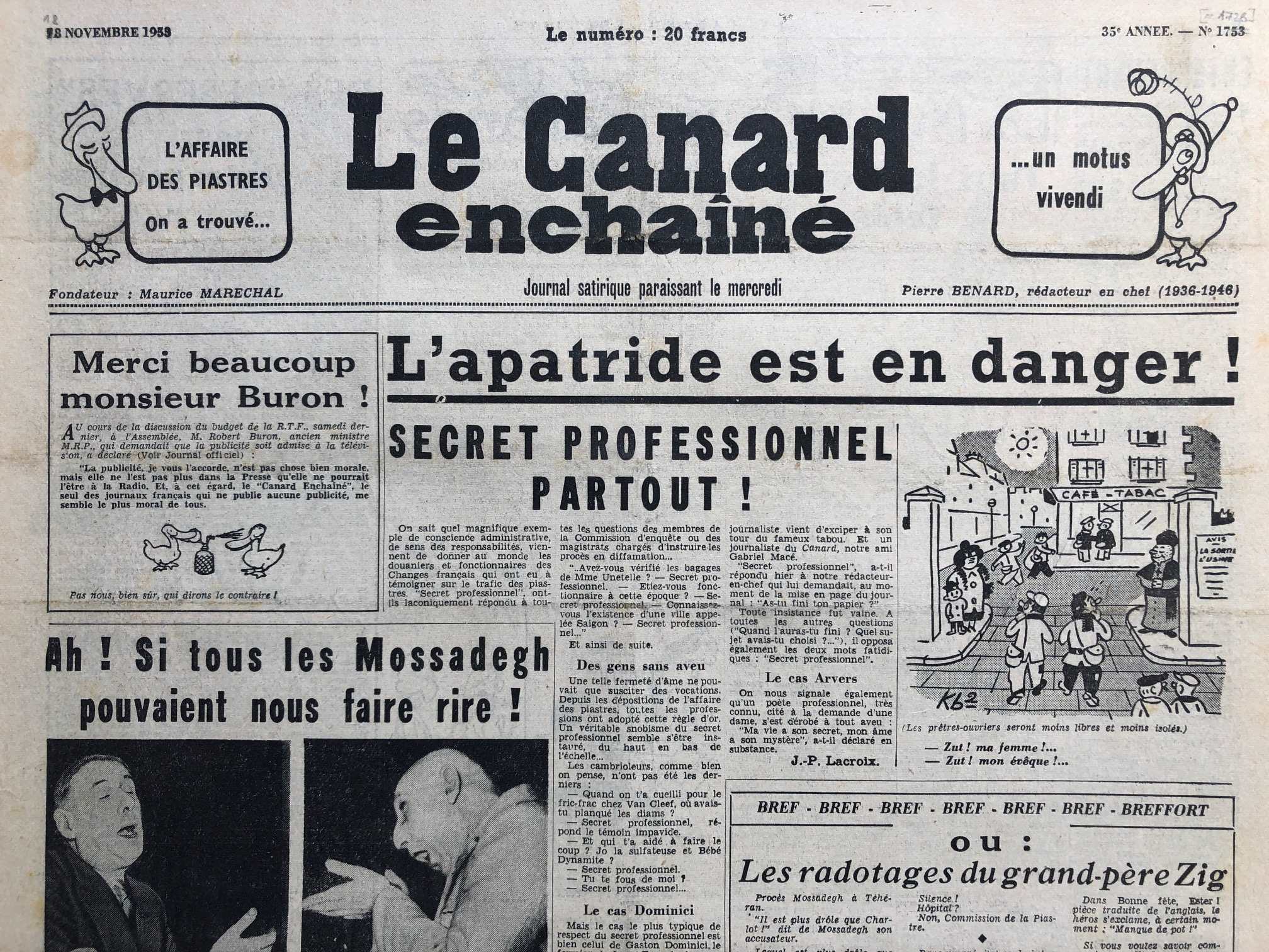 Couac ! | Acheter un Canard | Vente d'Anciens Journaux du Canard Enchaîné. Des Journaux Satiriques de Collection, Historiques & Authentiques de 1916 à 2004 ! | 1726 1