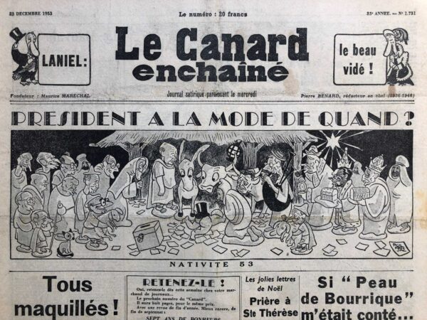 Couac ! | N° 1731 du Canard Enchaîné - 23 Décembre 1953 | Laniel : le beau vidé ! - Président à la mode de quand ? - A la rôtissoire : les histoires que raconte Robert Lamoureux - | 1731 1