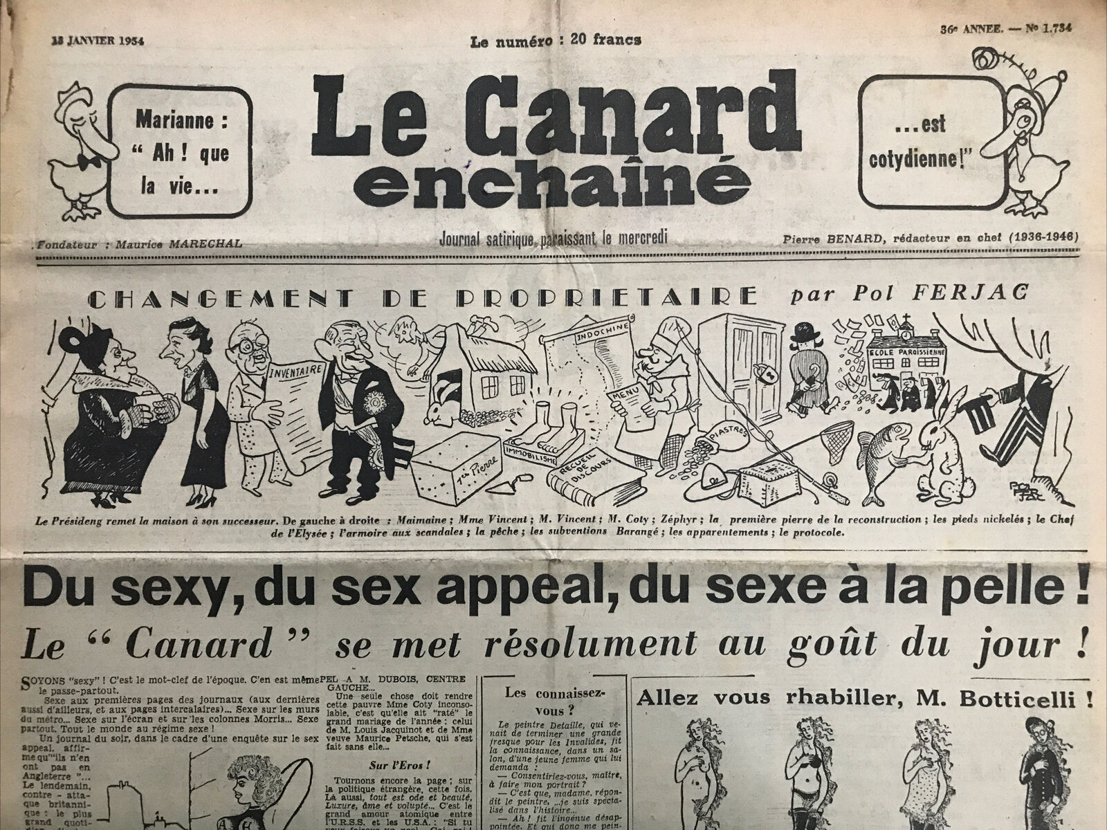 Couac ! | Acheter un Canard | Vente d'Anciens Journaux du Canard Enchaîné. Des Journaux Satiriques de Collection, Historiques & Authentiques de 1916 à 2004 ! | 1734