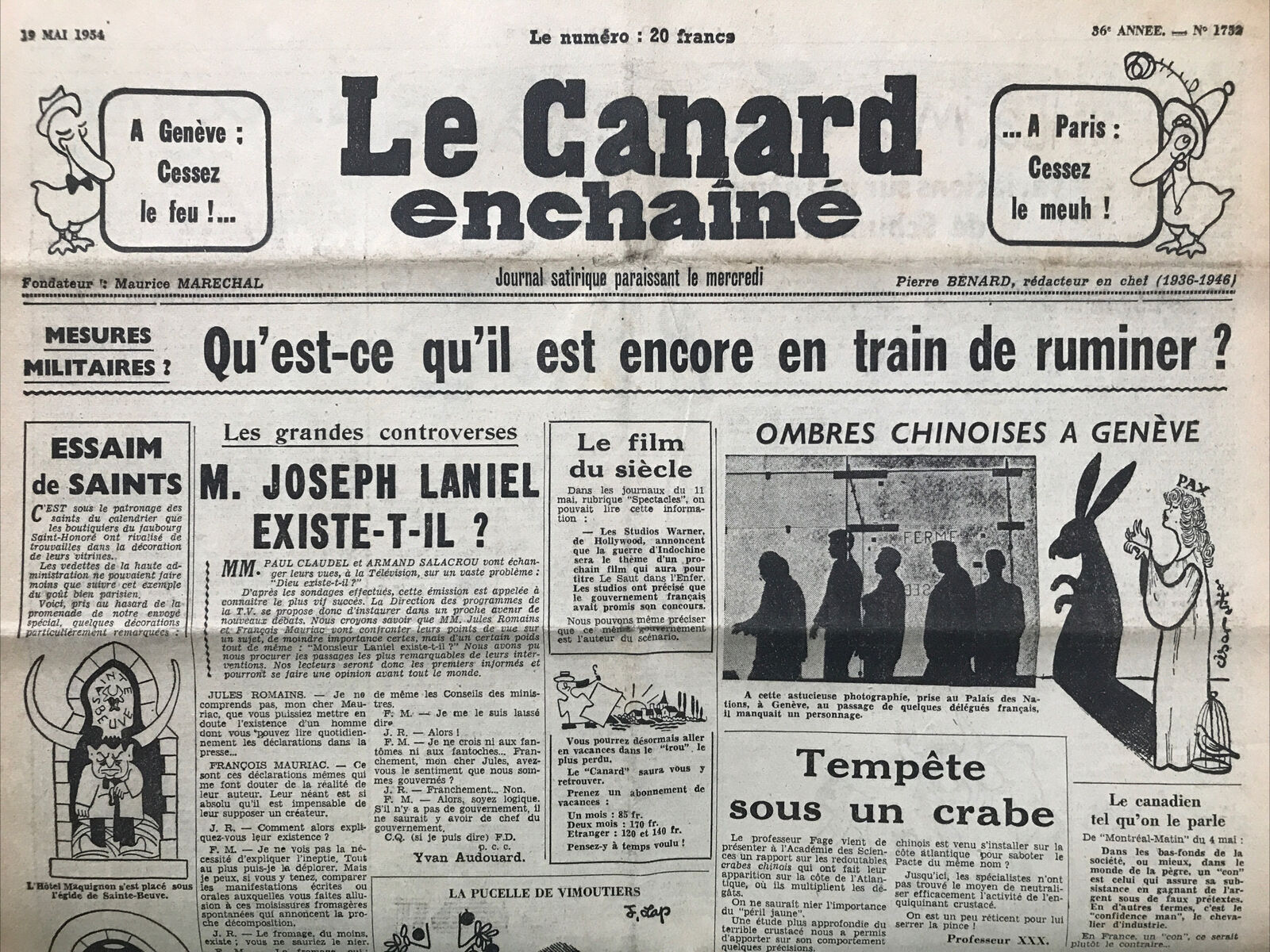 Couac ! | Acheter un Canard | Vente d'Anciens Journaux du Canard Enchaîné. Des Journaux Satiriques de Collection, Historiques & Authentiques de 1916 à 2004 ! | 1752